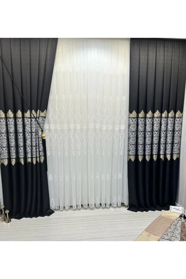 NİVEMESHOME FJ631749 V-924 ARORA ЧЕРНЫЙ 1/3 ГУСТОЕ ПОСТЕЛЬНОЕ ПЛЕТЕНИЕ ФОНОВАЯ ШТОРА APM