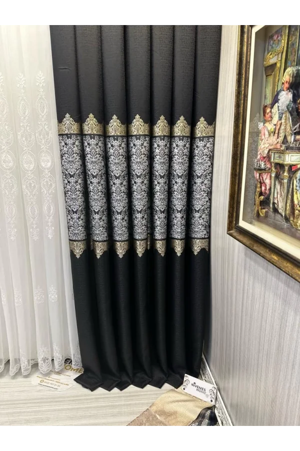 NİVEMESHOME FJ631749 V-924 ARORA ЧЕРНЫЙ 1/3 ГУСТОЕ ПОСТЕЛЬНОЕ ПЛЕТЕНИЕ ФОНОВАЯ ШТОРА APM