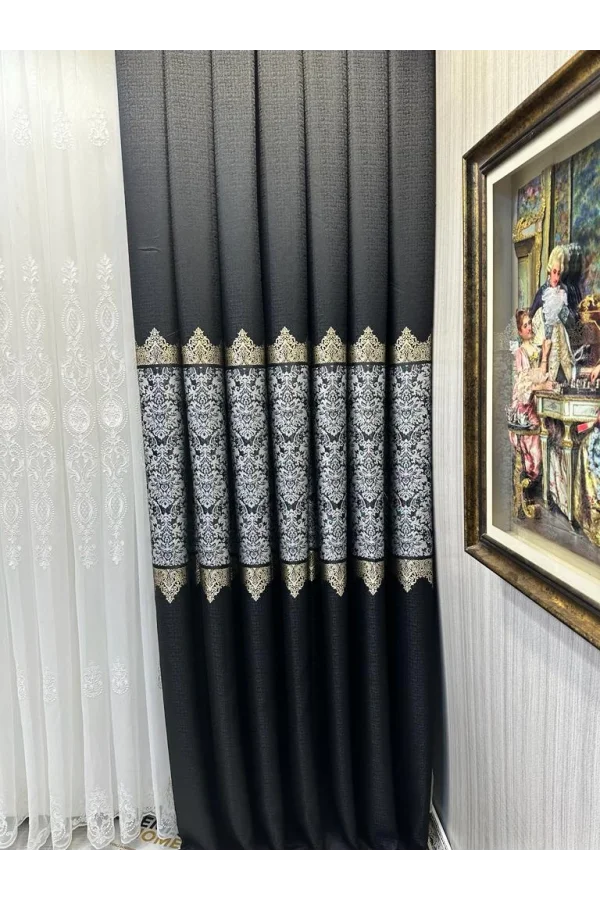 NİVEMESHOME FJ631749 V-924 ARORA ЧЕРНЫЙ 1/3 ГУСТОЕ ПОСТЕЛЬНОЕ ПЛЕТЕНИЕ ФОНОВАЯ ШТОРА APM