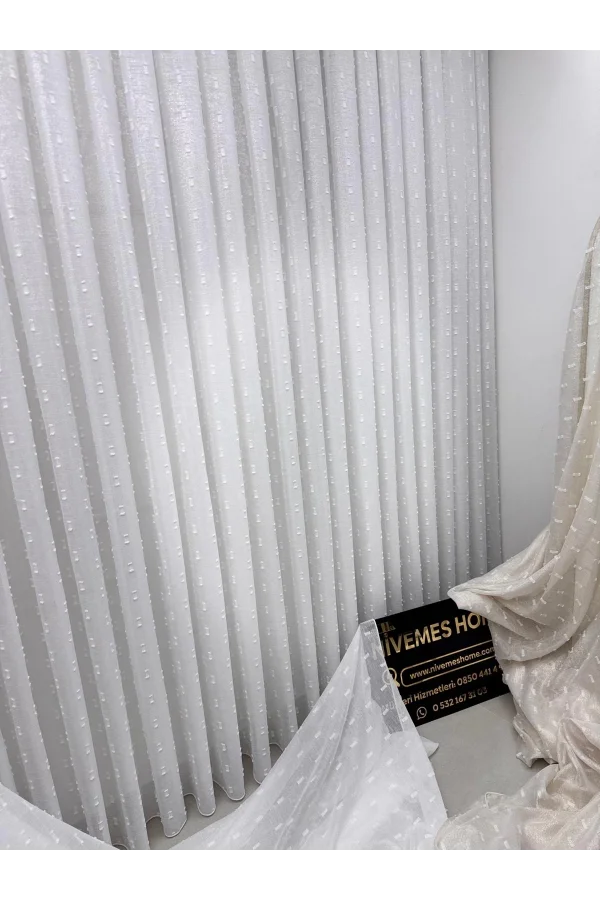 NİVEMESHOME FLORİDA KETEN GÖRÜNÜMLÜ BOHEM TARZ PONPON 1/3 SIK PİLELİ TÜL PERDE APM