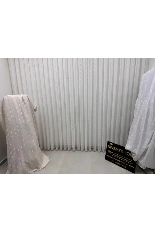 NİVEMESHOME FLORİDA KETEN GÖRÜNÜMLÜ BOHEM TARZ PONPON 1/3 SIK PİLELİ TÜL PERDE APM