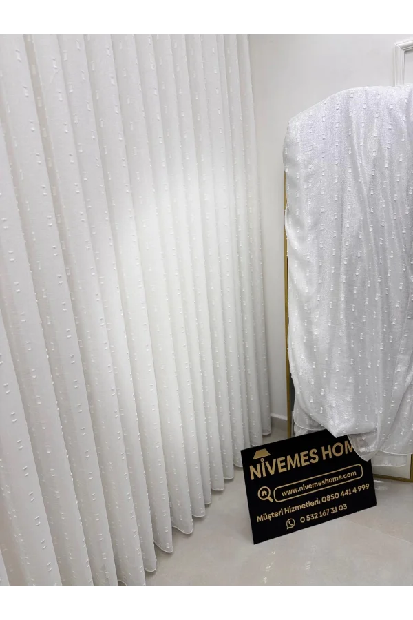 NİVEMESHOME FLORİDA KETEN GÖRÜNÜMLÜ BOHEM TARZ PONPON 1/3 SIK PİLELİ TÜL PERDE APM
