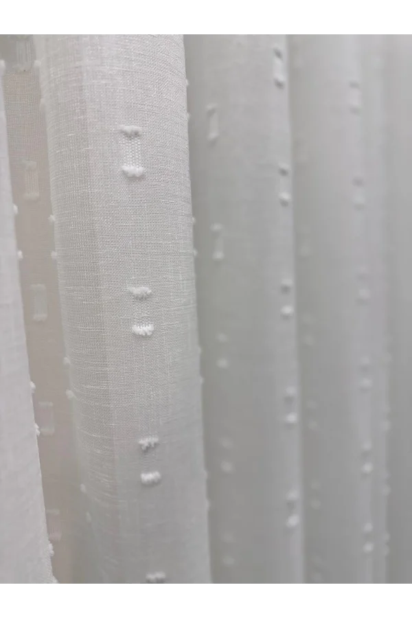 NİVEMESHOME FLORİDA KETEN GÖRÜNÜMLÜ BOHEM TARZ PONPON 1/3 SIK PİLELİ TÜL PERDE APM