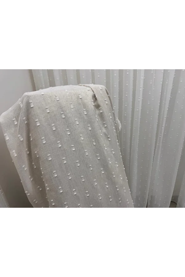 NİVEMESHOME FLORIDA LEINENOPTIK CHAMPAGNERFARBENER BOHÈME-STIL POMPOM 1/3 DICKFALTIGER TÜLLVORHANG APM