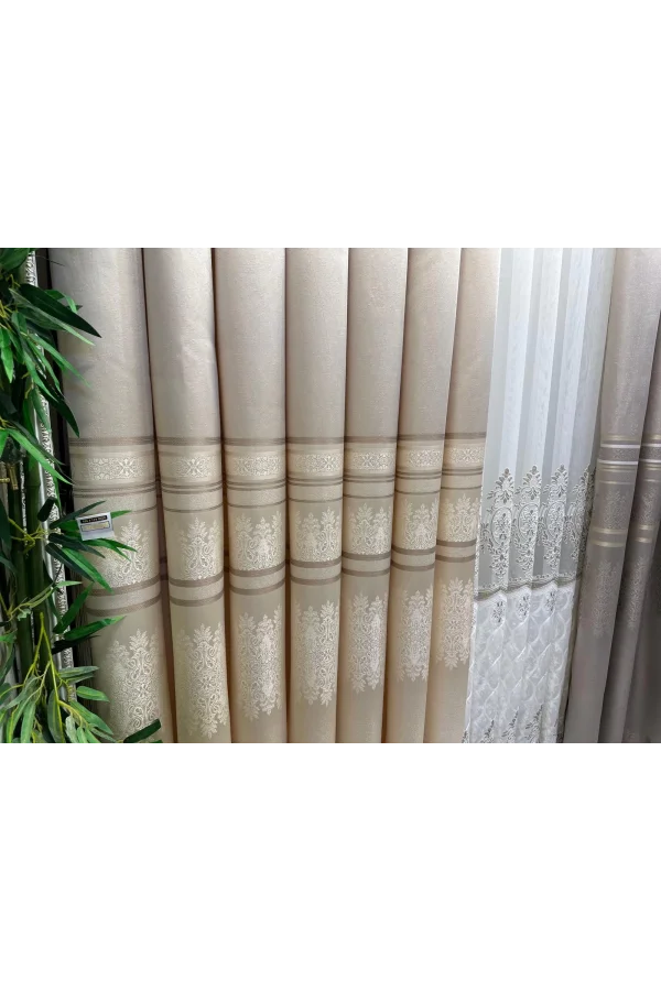 NİVEMESHOME FT632255 V-115 ANTAKYA Creme 1/3 eng gesmokt Vorhang Panel