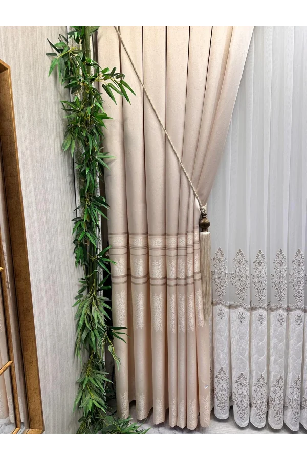 NİVEMESHOME FT632255 V-115 ANTAKYA Creme 1/3 eng gesmokt Vorhang Panel