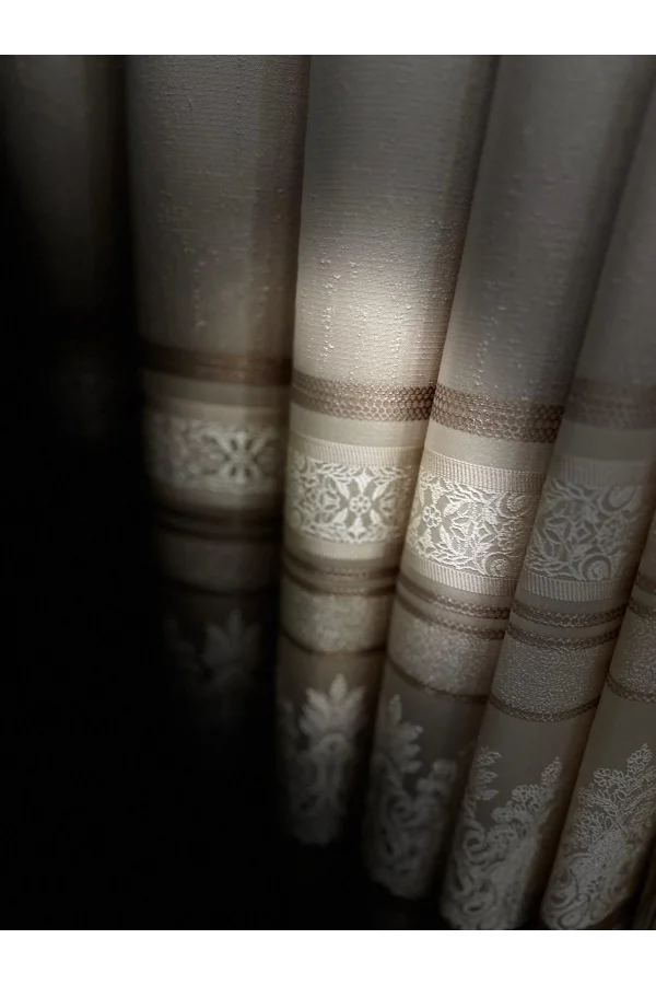 NİVEMESHOME FT632255 V-115 ANTAKYA Creme 1/3 eng gesmokt Vorhang Panel