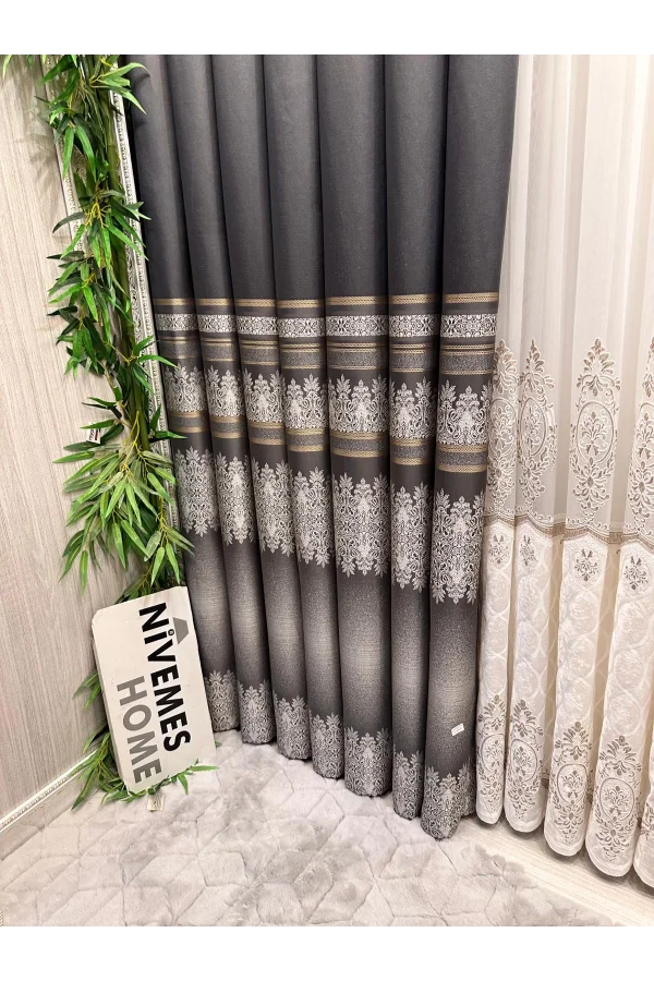 NİVEMESHOME FT632255 V-2545 ANTAKYA ANTRASİT 1/3 SIK PİLELİ FON PERDE APM