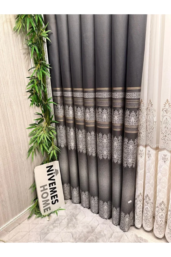 NİVEMESHOME FT632255 V-2545 ANTAKYA ANTRASİT 1/3 SIK PİLELİ FON PERDE APM