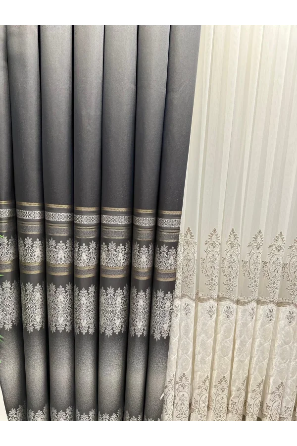 NİVEMESHOME FT632255 V-2545 ANTAKYA ANTRASİT 1/3 SIK PİLELİ FON PERDE APM