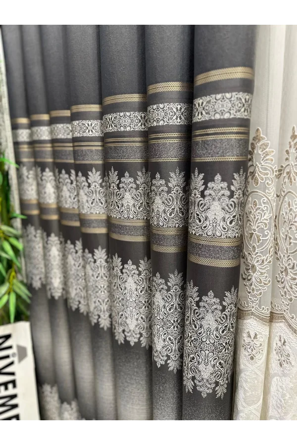 NİVEMESHOME FT632255 V-2545 ANTAKYA ANTRASİT 1/3 SIK PİLELİ FON PERDE APM