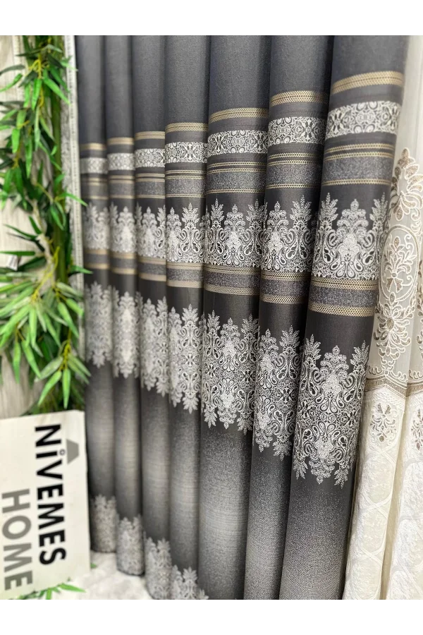 NİVEMESHOME FT632255 V-2545 ANTAKYA ANTRASİT 1/3 SIK PİLELİ FON PERDE APM