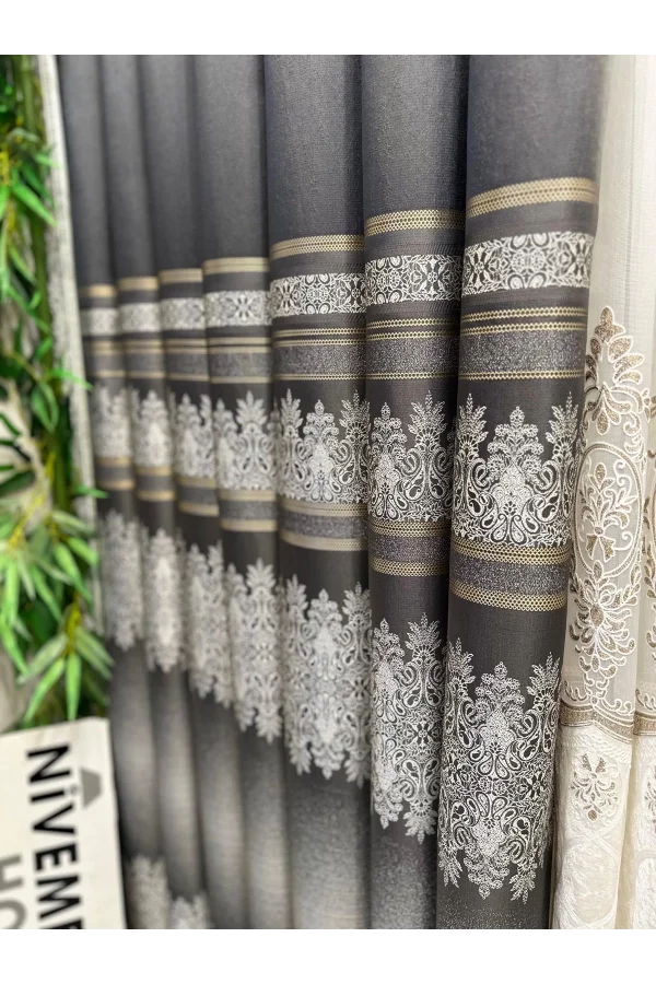 NİVEMESHOME FT632255 V-2545 ANTAKYA ANTRASİT 1/3 SIK PİLELİ FON PERDE APM