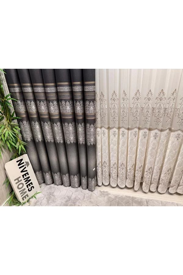 NİVEMESHOME FT632255 V-2545 ANTAKYA ANTRASİT 1/3 SIK PİLELİ FON PERDE APM