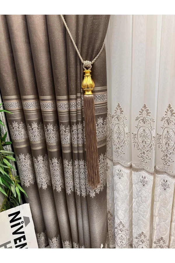 NİVEMESHOME FT632255 V-5327 ANTAKYA TOPRAK 1/3 SIK PİLELİ FON PERDE APM