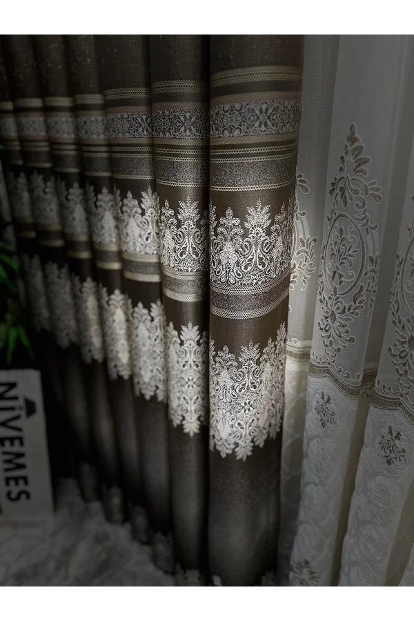 NİVEMESHOME FT632255 V-5327 ANTAKYA TOPRAK 1/3 SIK PİLELİ FON PERDE APM