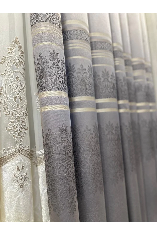 NİVEMESHOME FT632255 V-5422 ANTAKYA GRİ 1/3 SIK PİLELİ FON PERDE APM