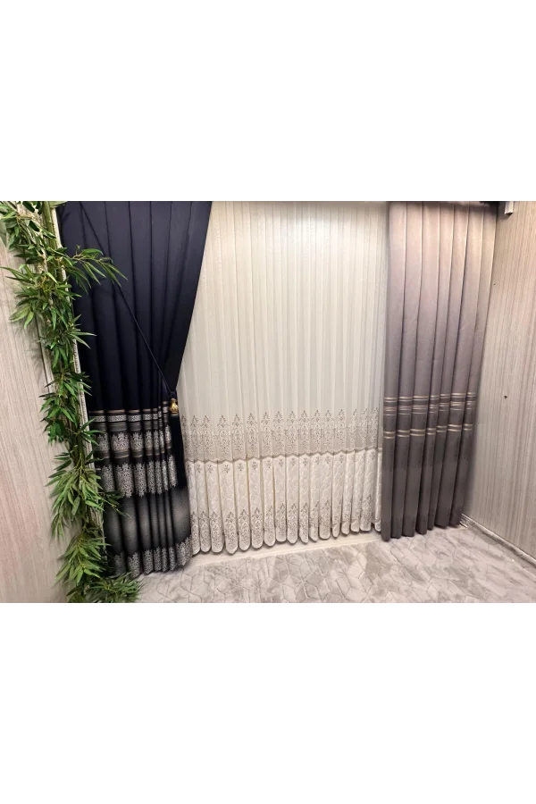 NİVEMESHOME FT632255 V-5422 ANTAKYA GRİ 1/3 SIK PİLELİ FON PERDE APM