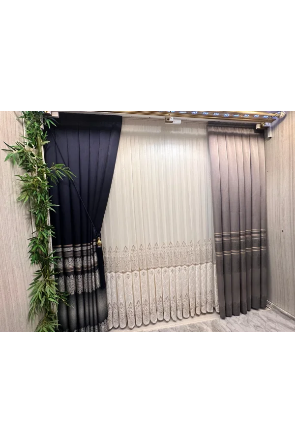 NİVEMESHOME FT632255 V-5422 ANTAKYA GRİ 1/3 SIK PİLELİ FON PERDE APM