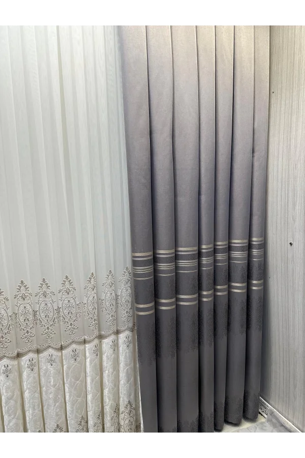 NİVEMESHOME FT632255 V-5422 ANTAKYA GRİ 1/3 SIK PİLELİ FON PERDE APM