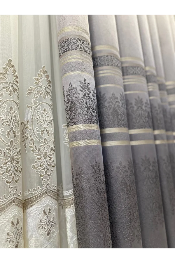 NİVEMESHOME FT632255 V-5422 ANTAKYA GRİ 1/3 SIK PİLELİ FON PERDE APM