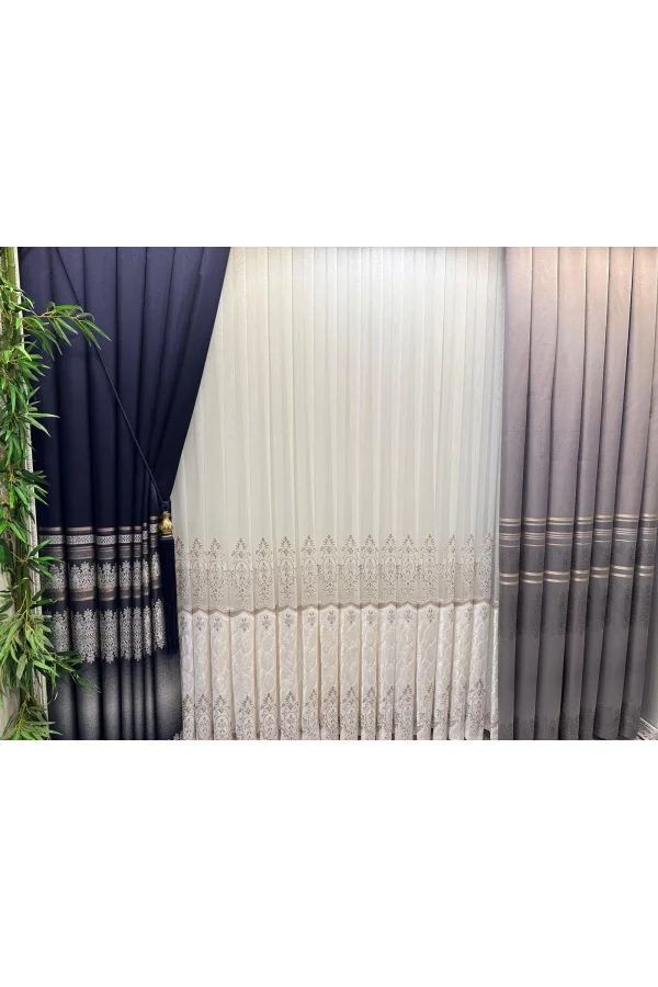 NİVEMESHOME FT632255 V-5422 ANTAKYA GRİ 1/3 SIK PİLELİ FON PERDE APM