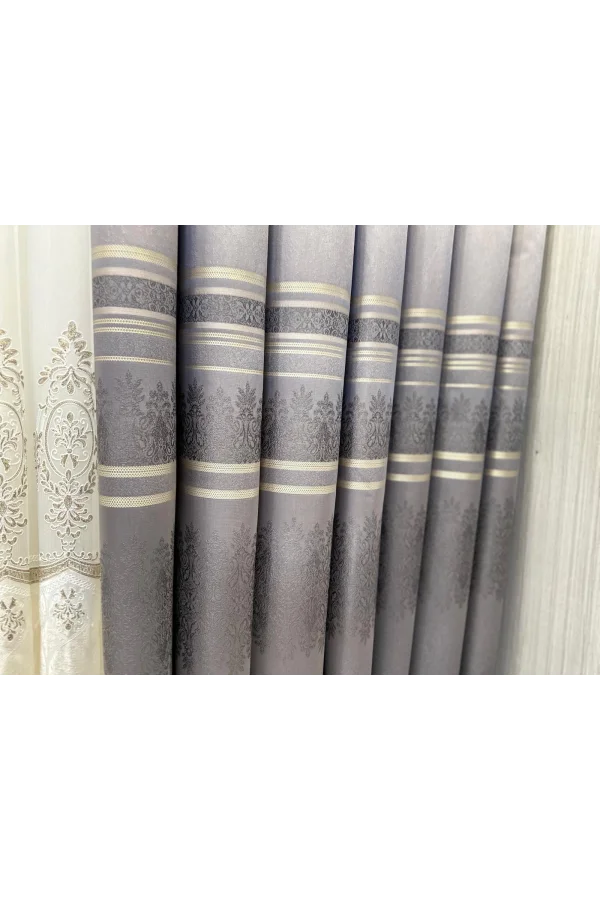 NİVEMESHOME FT632255 V-5422 ANTAKYA GRİ 1/3 SIK PİLELİ FON PERDE APM