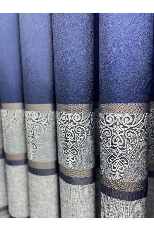 NİVEMESHOME  FT672069 V-530  FUNDA LACİVERT  1/3 SIK PİLELİ FON PERDE APM