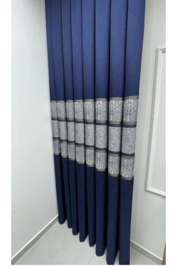 NİVEMESHOME  FT672069 V-530  FUNDA LACİVERT  1/3 SIK PİLELİ FON PERDE APM