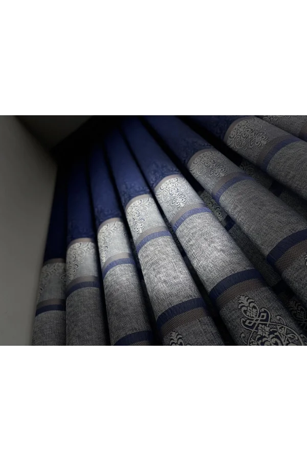 NİVEMESHOME  FT672069 V-530  FUNDA LACİVERT  1/3 SIK PİLELİ FON PERDE APM