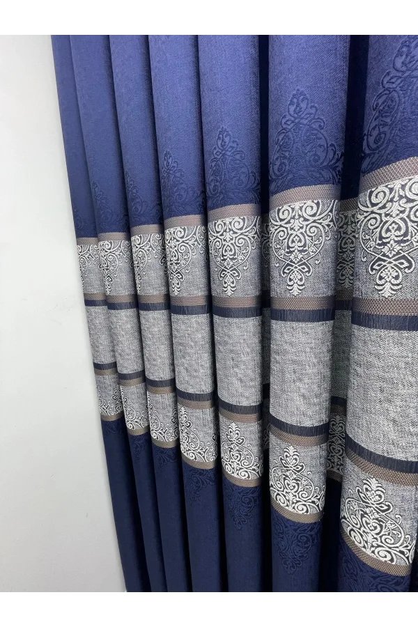 NİVEMESHOME  FT672069 V-530  FUNDA LACİVERT  1/3 SIK PİLELİ FON PERDE APM