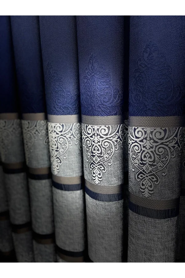 NİVEMESHOME  FT672069 V-530  FUNDA LACİVERT  1/3 SIK PİLELİ FON PERDE APM