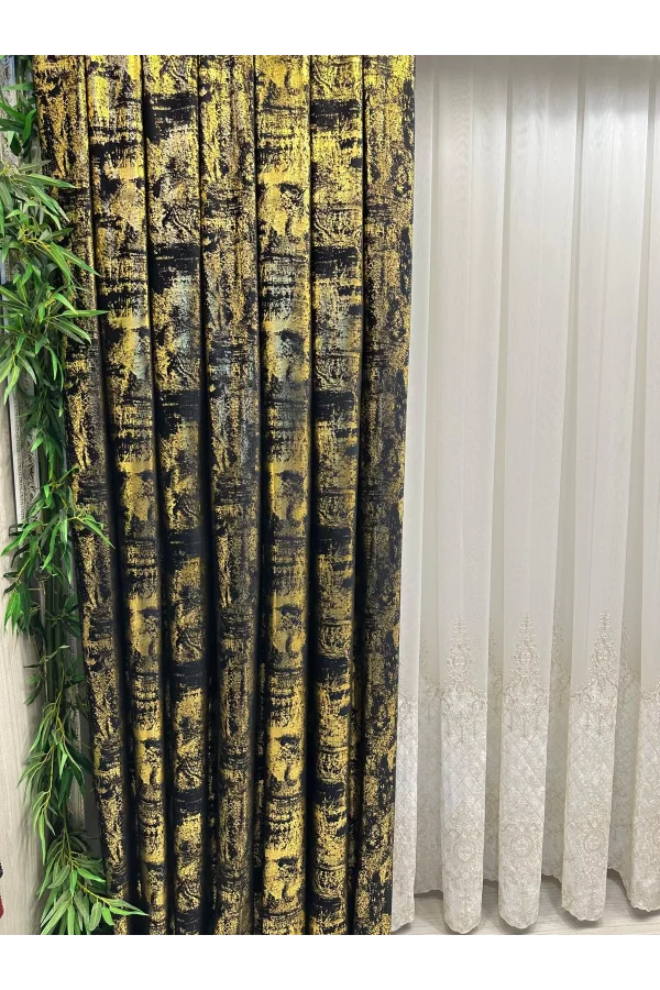 NİVEMESHOME GÖKYÜZÜ 08 CURTAIN BLACK-GOLD 1/3 TIGHT PLEATED CURTAIN APM