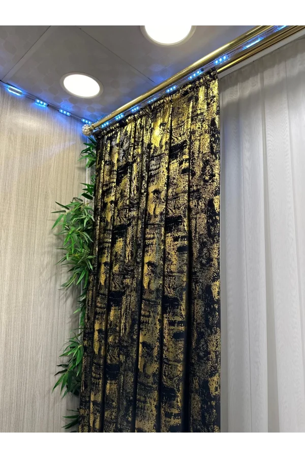 NİVEMESHOME GÖKYÜZÜ 08 CURTAIN BLACK-GOLD 1/3 TIGHT PLEATED CURTAIN APM