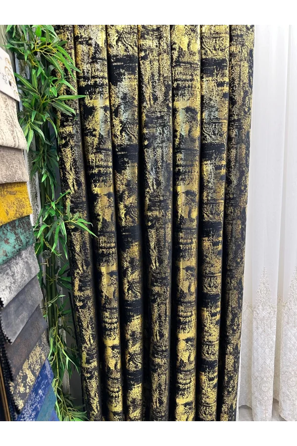 NİVEMESHOME GÖKYÜZÜ 08 CURTAIN BLACK-GOLD 1/3 TIGHT PLEATED CURTAIN APM