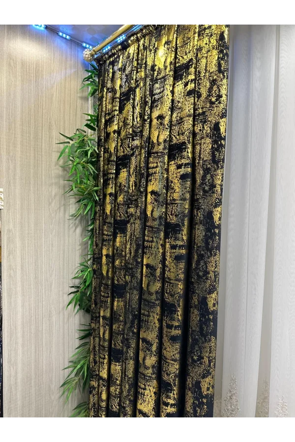 NİVEMESHOME GÖKYÜZÜ 08 CURTAIN BLACK-GOLD 1/3 TIGHT PLEATED CURTAIN APM