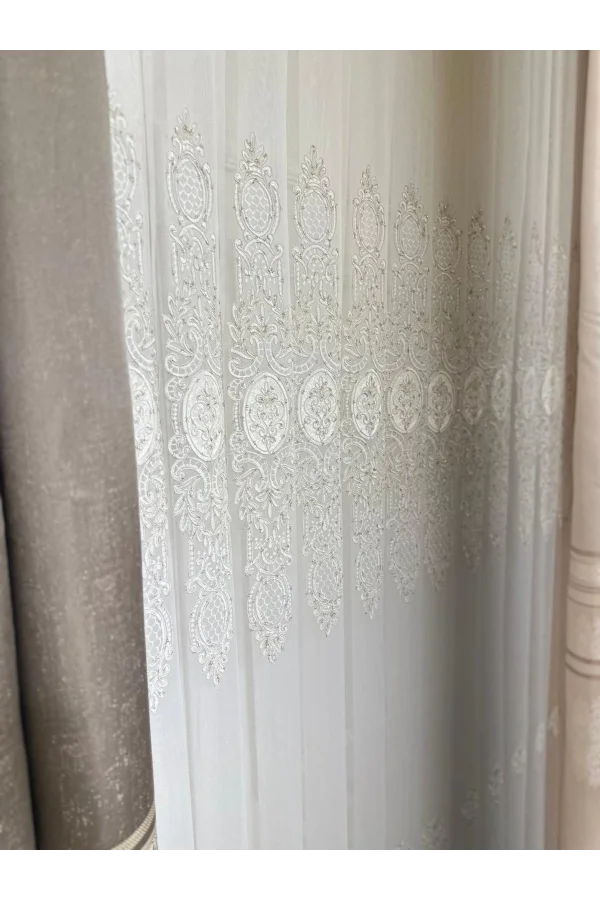 NİVEMESHOME GOLD DETAILLI PERLE 2967 1/3 DICHTER SCHALSCHAL PERLEN VORHANG APM