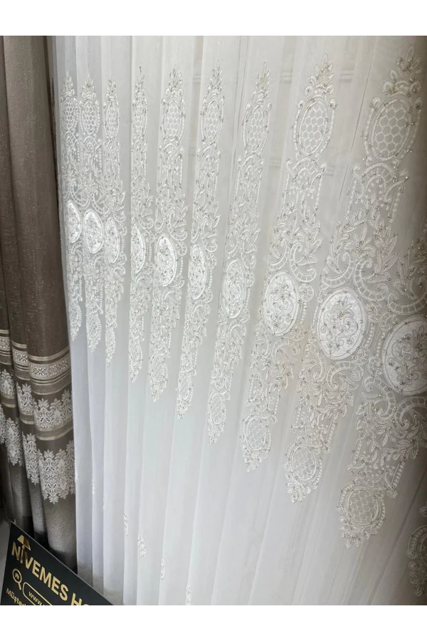 NİVEMESHOME GOLD DETAILLI PERLE 2967 1/3 DICHTER SCHALSCHAL PERLEN VORHANG APM