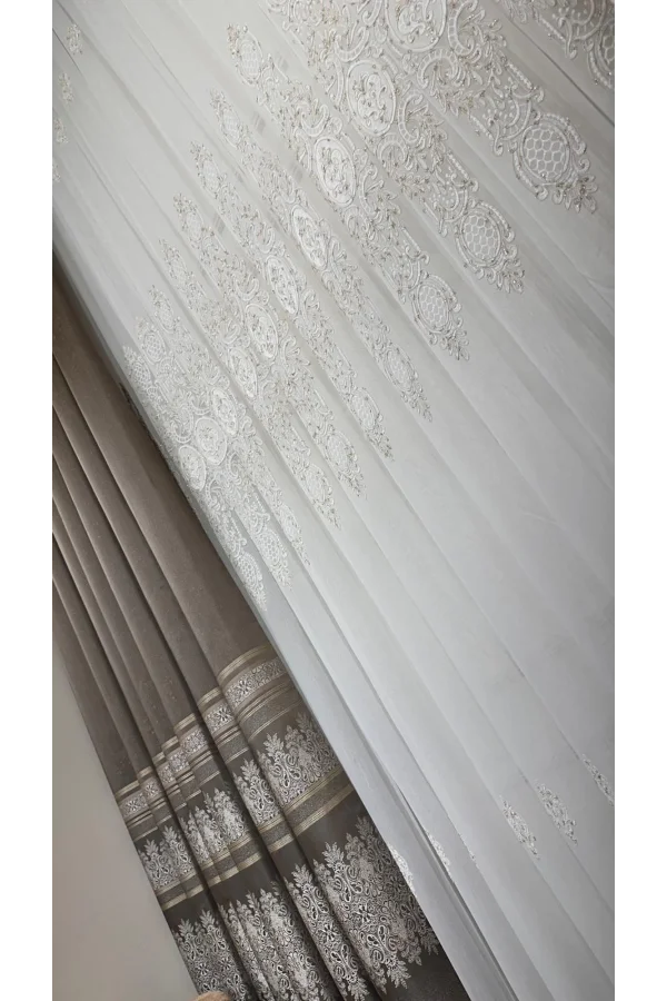 NİVEMESHOME GOLD DETAILLI PERLE 2967 1/3 DICHTER SCHALSCHAL PERLEN VORHANG APM