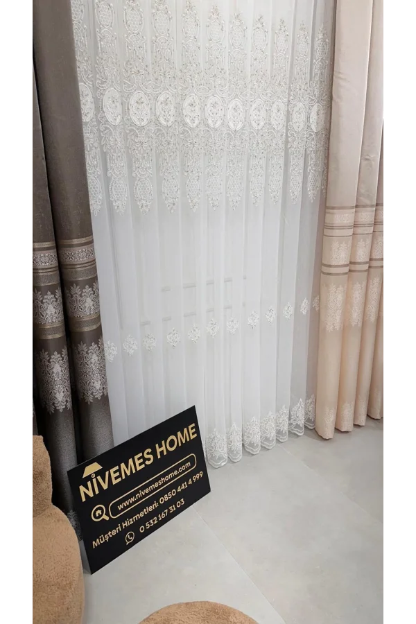 NİVEMESHOME GOLD DETAILLI PERLE 2967 1/3 DICHTER SCHALSCHAL PERLEN VORHANG APM