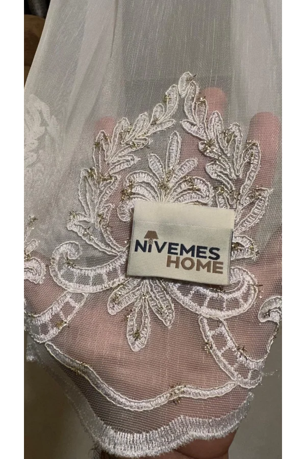 NİVEMESHOME GOLD DETAILLI PERLE 2967 1/3 DICHTER SCHALSCHAL PERLEN VORHANG APM