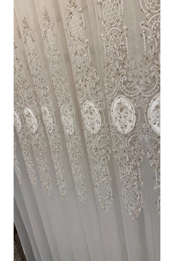 NİVEMESHOME GOLD DETAILLI PERLE 2967 1/3 DICHTER SCHALSCHAL PERLEN VORHANG APM