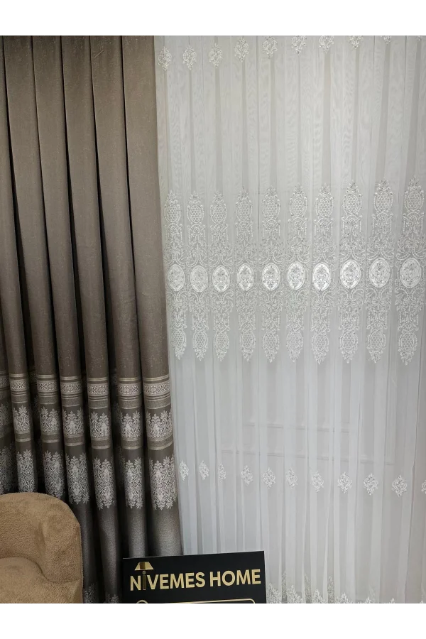 NİVEMESHOME GOLD DETAILLI PERLE 2967 1/3 DICHTER SCHALSCHAL PERLEN VORHANG APM
