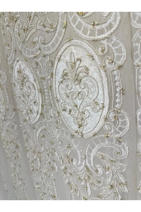 NİVEMESHOME GOLD DETAILLI PERLE 2967 1/3 DICHTER SCHALSCHAL PERLEN VORHANG APM