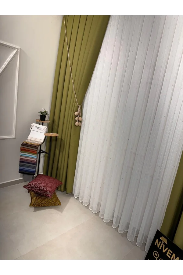 NİVEMESHOME GOLD DETAYLI SİMLİ 1/3 SIK PİLELİ TÜL PERDE APM