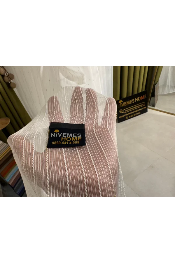 NİVEMESHOME GOLD DETAYLI SİMLİ 1/3 SIK PİLELİ TÜL PERDE APM