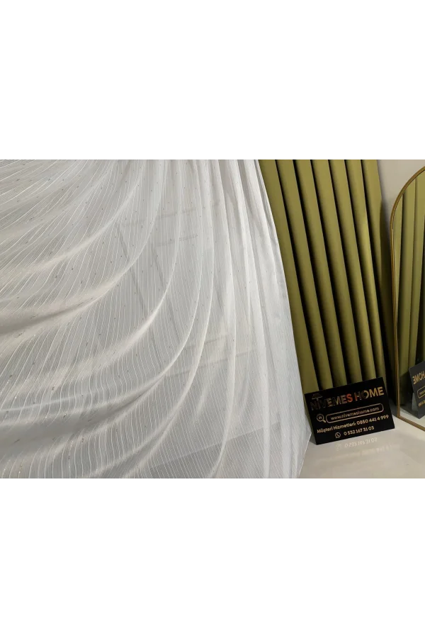 NİVEMESHOME GOLD DETAYLI SİMLİ 1/3 SIK PİLELİ TÜL PERDE APM