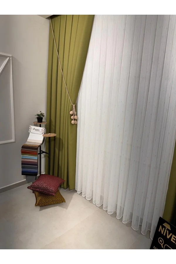 NİVEMESHOME GOLD DETAYLI SİMLİ 1/3 SIK PİLELİ TÜL PERDE APM