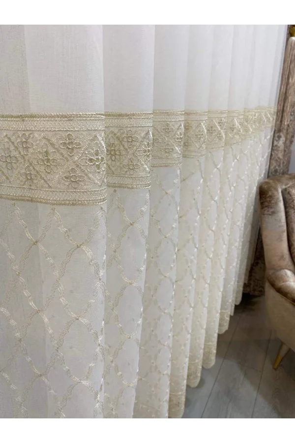 NİVEMESHOME GOLD LAGUNA ROCK BESTICKTE 1/3 DICHTER HAUFEN TÜLL VORHANG APM