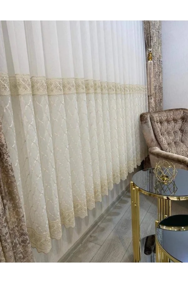 NİVEMESHOME GOLD LAGUNA ROCK BESTICKTE 1/3 DICHTER HAUFEN TÜLL VORHANG APM